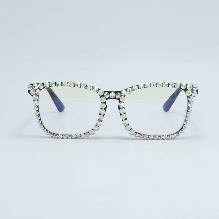 FUPRECIOUS Blue Light Blocking Glasses Computer Women Square Rhinestone Crystal Eyeglasses