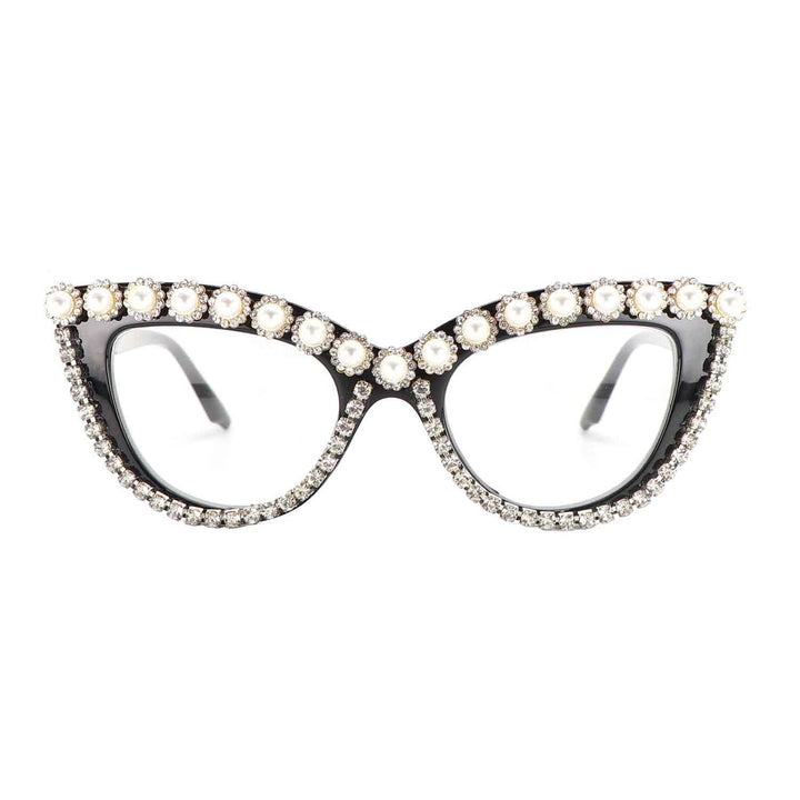 FUPRECIOUS Womens Reading Glasses Oversized Rhinestone Cat Eye Pearl Ladies Readers Glasses