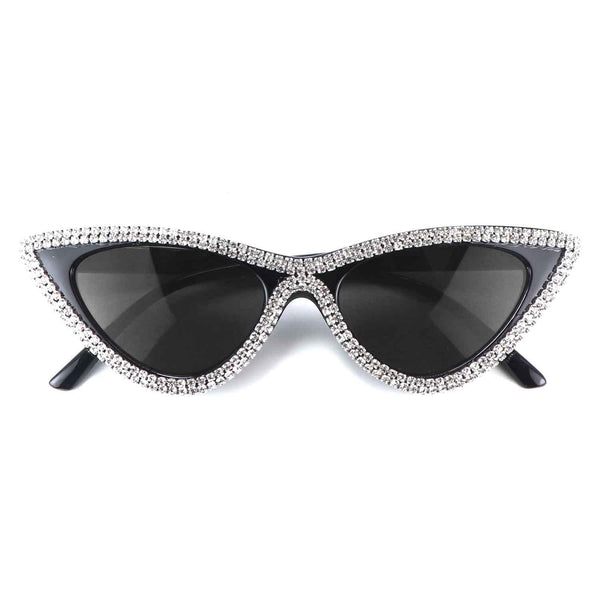 Vintage Cat Eye Sunglasses for Women Bling  Rhinestone Narrow Plastic Frame