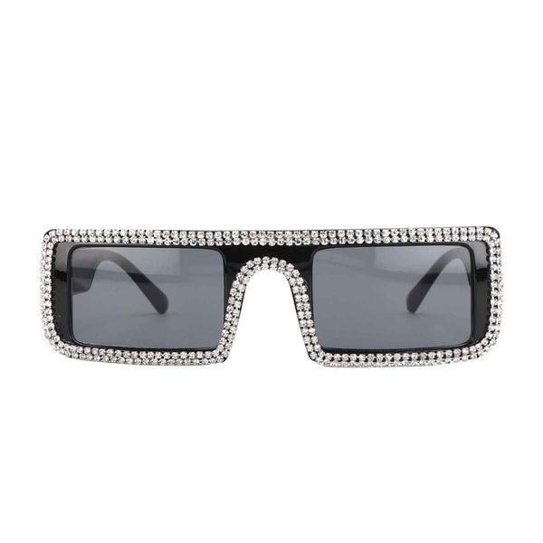 Rectangle Sunglasses for Women Men UV400 Trendy Rhinestone Chunky Flat Top Frame