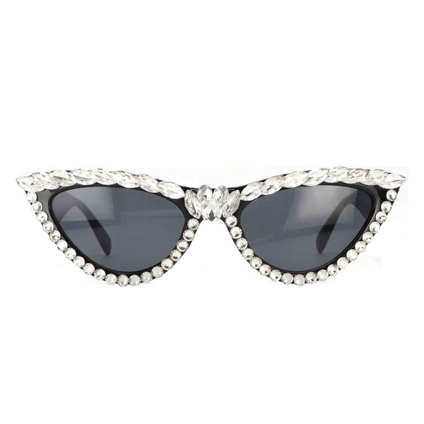 Retro Vintage Cat Eye Sunglasses for Women Rhinestone Crystal Narrow Plastic Frame Glasses