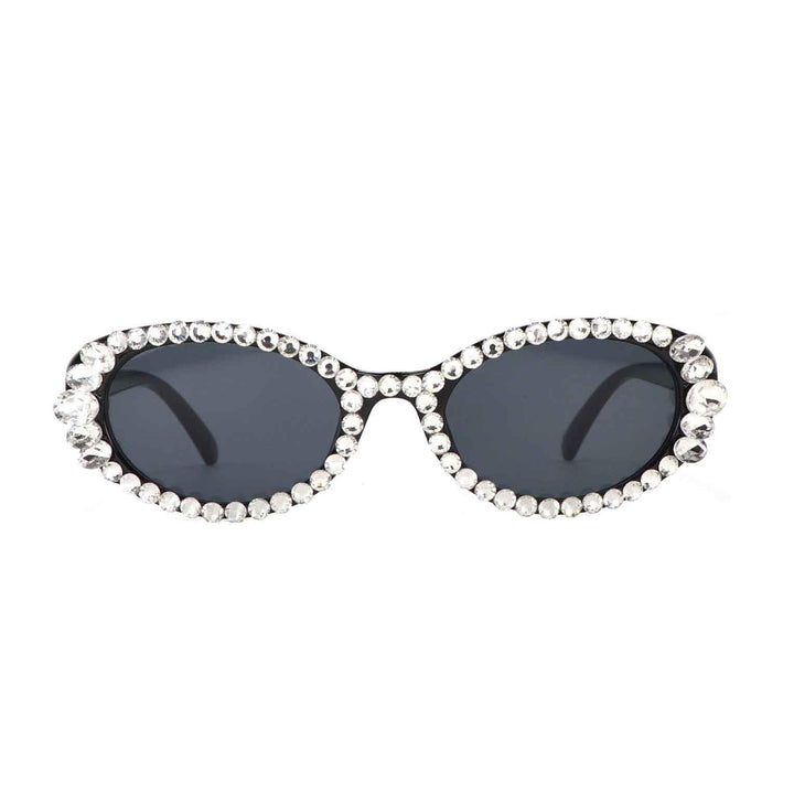 Retro Oval Sunglasses for Women Men Rhinestone Diamond Small 90s UV400 Sunglasses