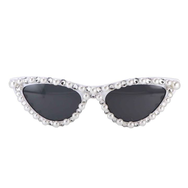 Cat Eye Sunglasses for Women UV400 Cute White Trendy Rhinestone Pearl Sunglasses